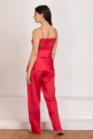Red satin Night suit with robe Private Lives