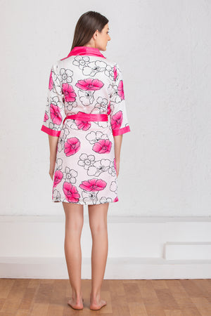 Plain satin Babydoll & print robe Nightgown set Pink Private Lives
