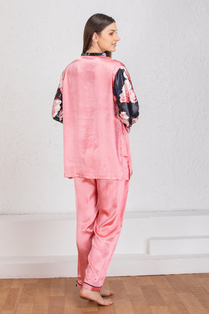 Plain satin Night suit with floral Print sleeves Private Lives