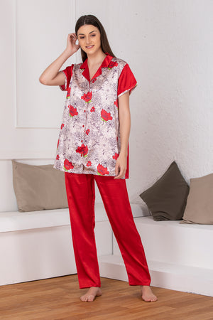 Printed Red Satin Night suit Private Lives