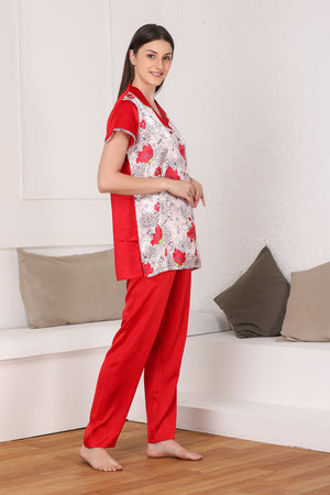 Printed Red Satin Night suit Private Lives