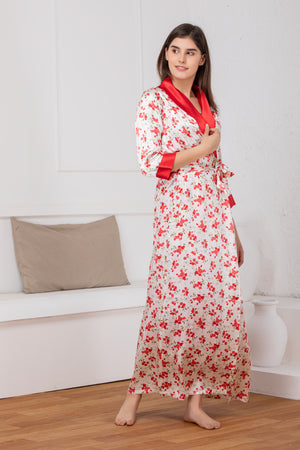 Print satin Nightgown set Red Private Lives