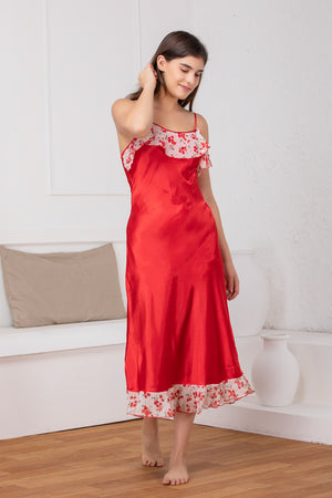Print satin Nightgown set Red Private Lives