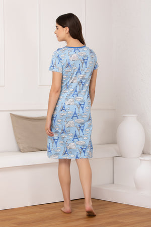 Printed Hosiery Short Nighty Sky Blue Private Lives
