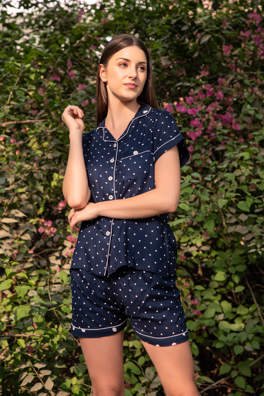 Polka dot Night suit in Rayon Private Lives