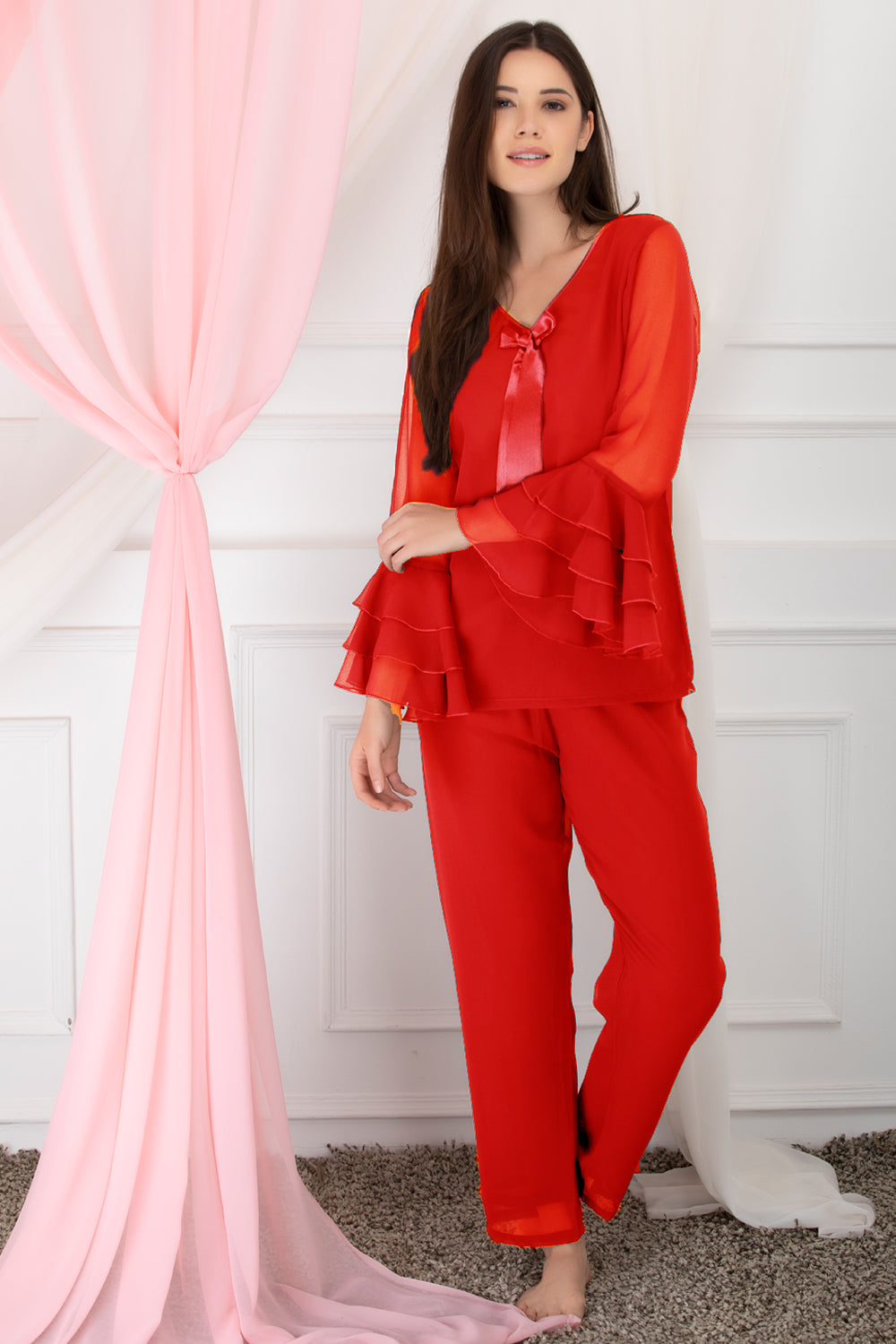 Red After-hours Chiffon Night Suit Private Lives