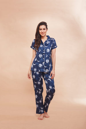 Printed Satin classic collar Night suit Private Lives