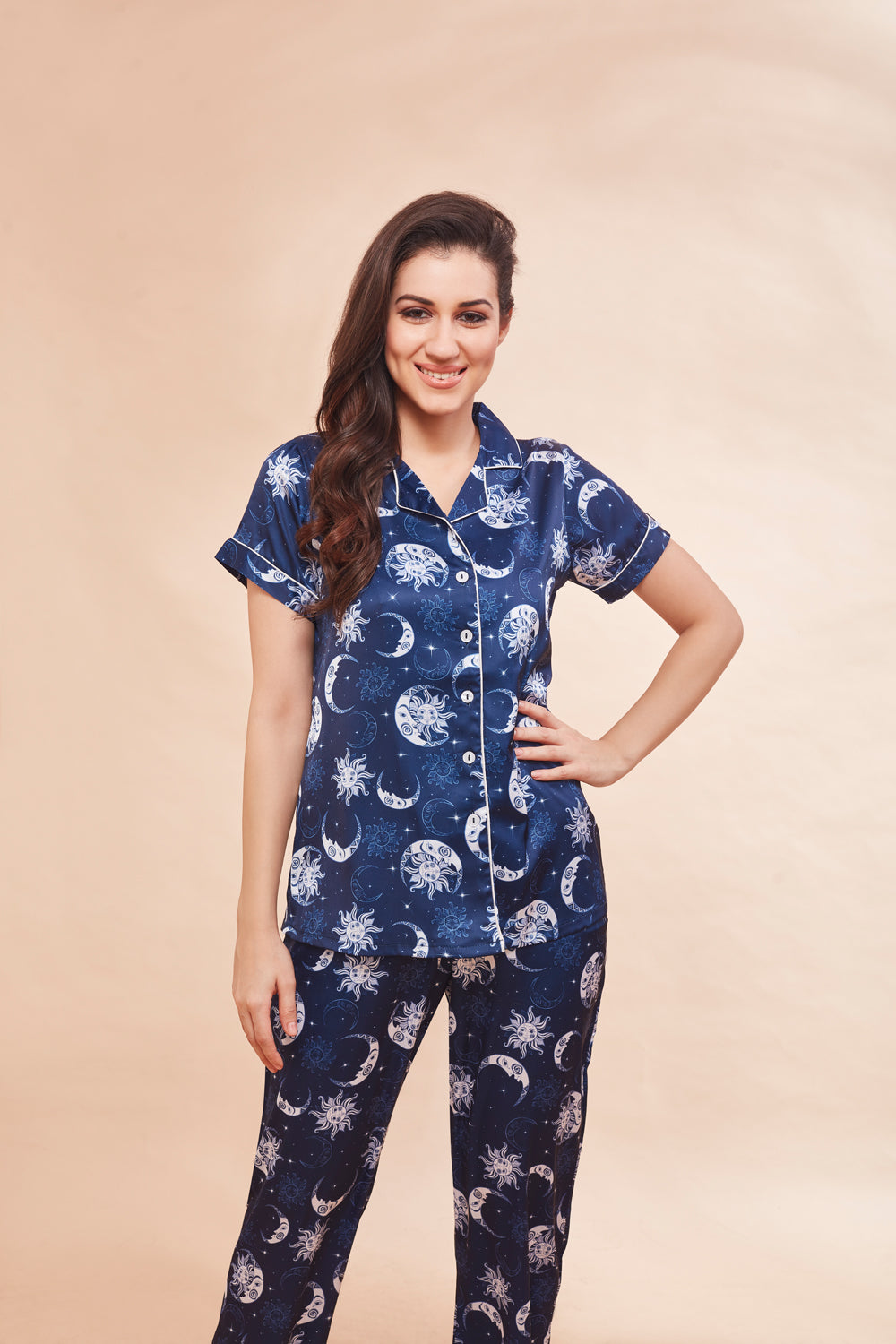 Printed Satin classic collar Night suit Private Lives