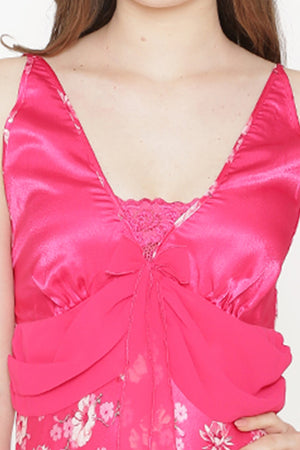 Private Lives Fuchsia Satin Strap Nighty - Private Lives
