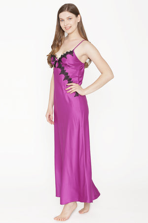 Private Lives Purple Satin Strap Nighty - Private Lives