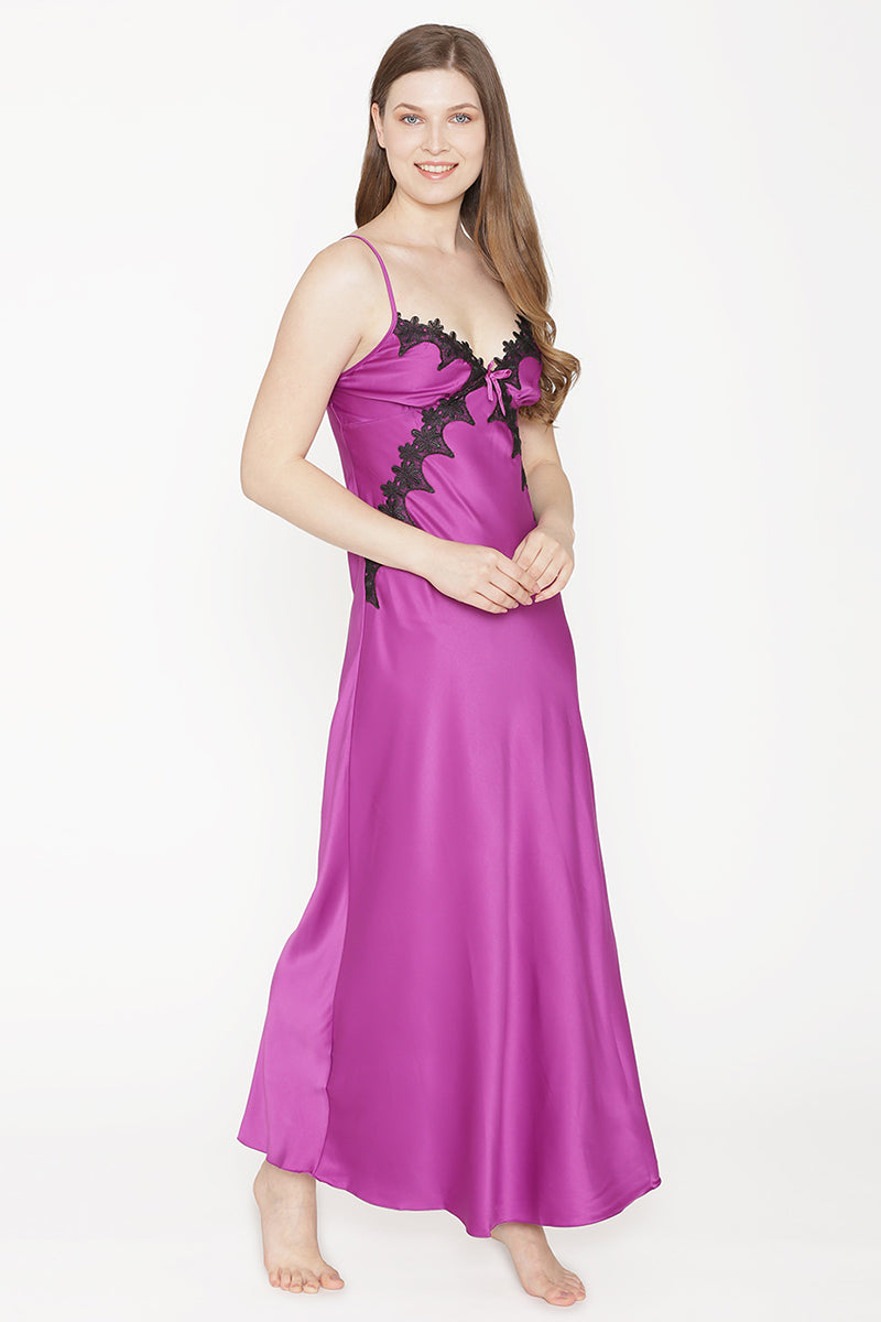 Private Lives Purple Satin Strap Nighty - Private Lives