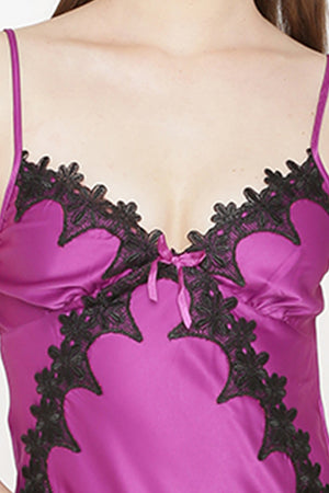 Private Lives Purple Satin Strap Nighty - Private Lives