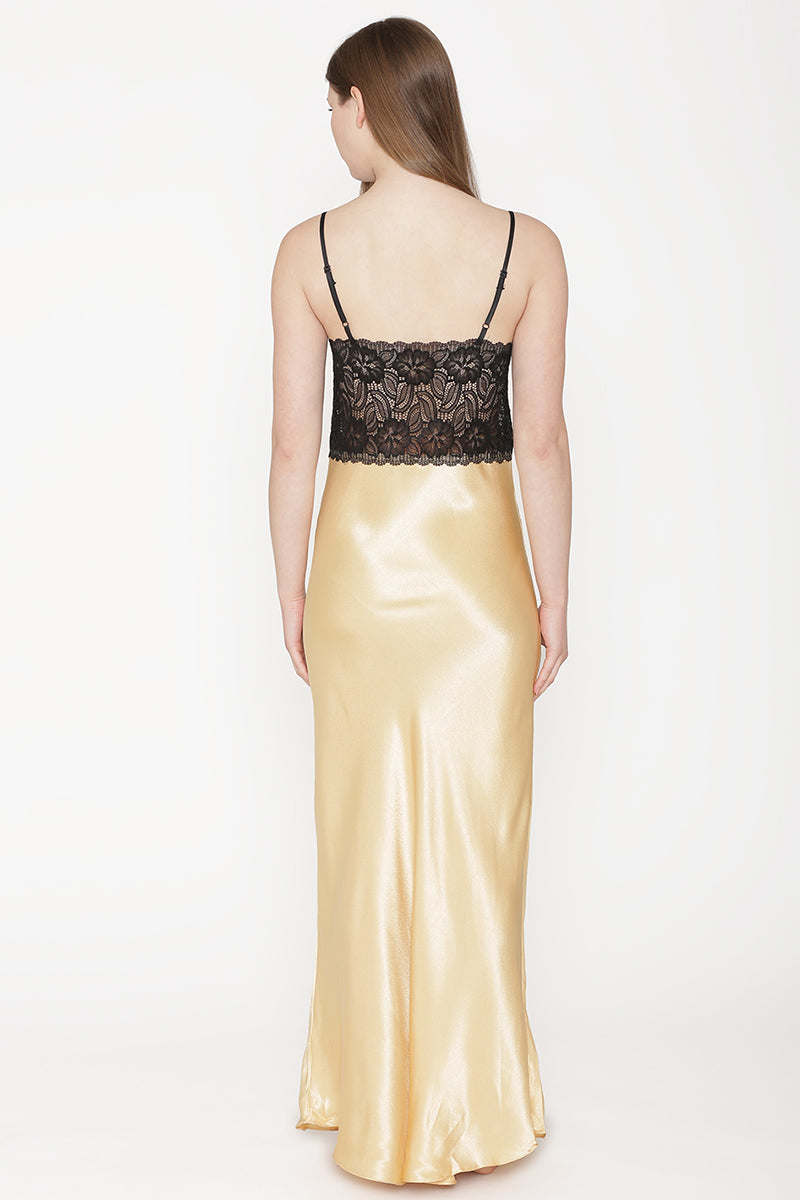 Private Lives Gold Satin Long Nighty Gown - Private Lives
