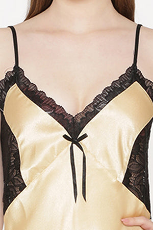 Private Lives Gold Satin Long Nighty Gown - Private Lives