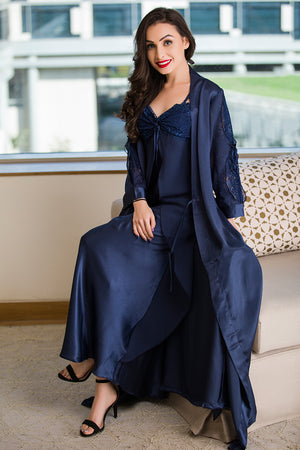Private Lives Navy Blue Satin 2Pcs Set - Private Lives