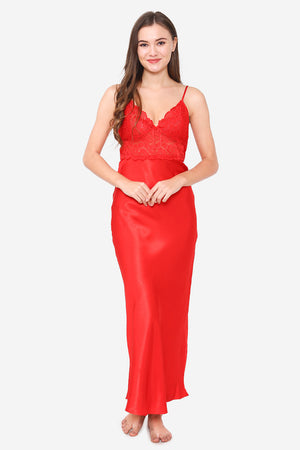 Red Satin Long Nighty & Robe - Private Lives