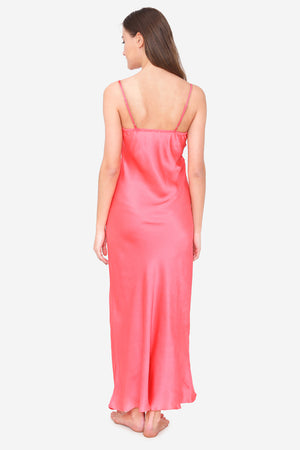 Pink Satin Long Nighty & Robe - Private Lives