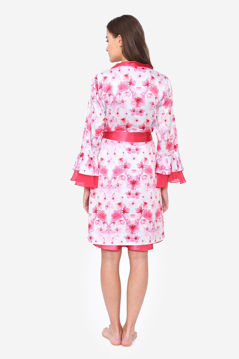 Pink Satin Short Nighty & Robe - Private Lives