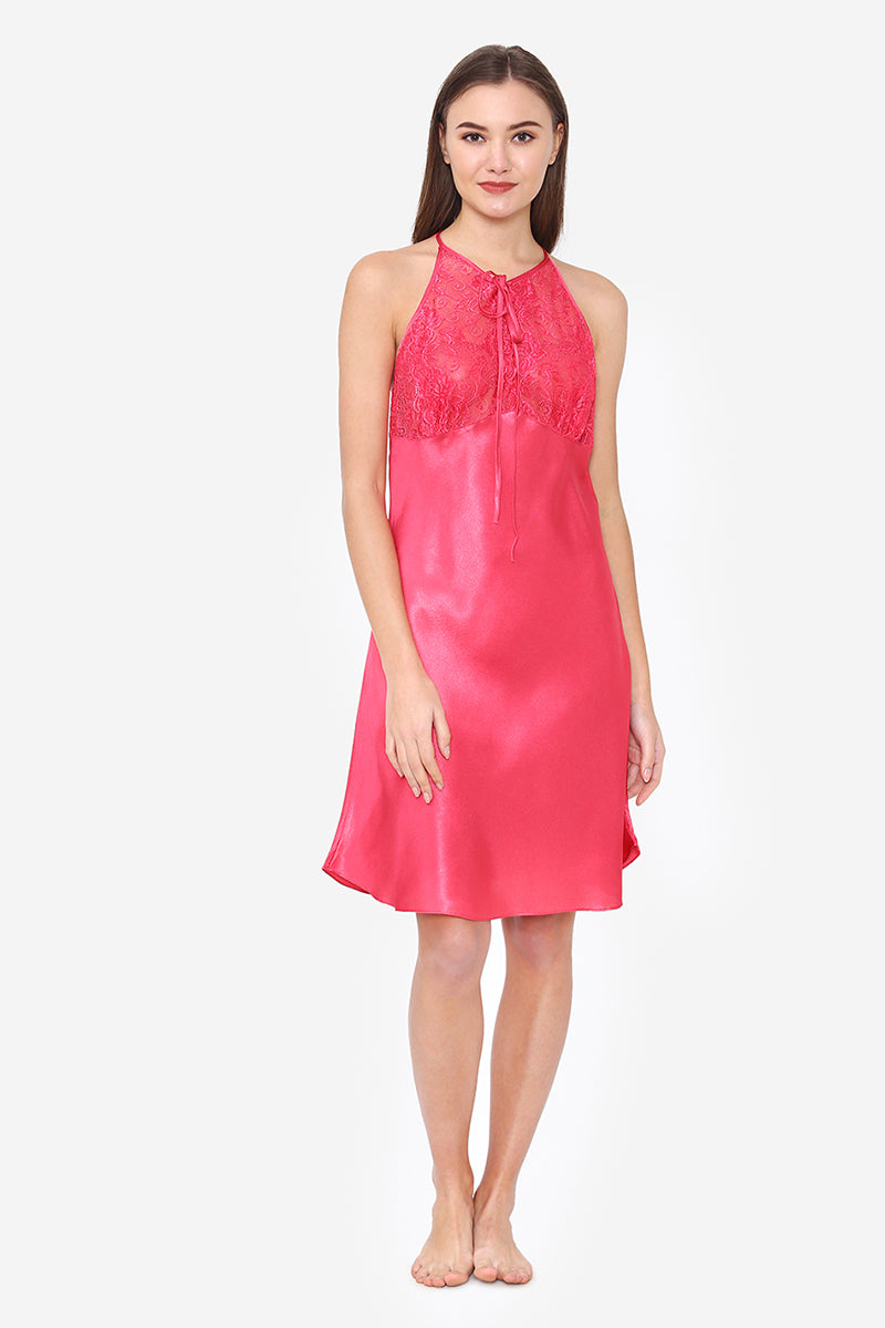 Pink Satin Short Nighty & Robe - Private Lives