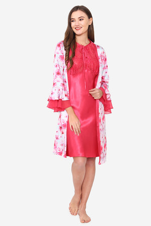 Pink Satin Short Nighty & Robe - Private Lives
