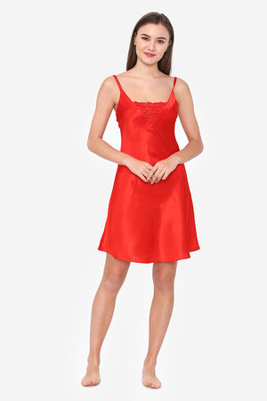 Red Satin Short Nighty & Robe - Private Lives
